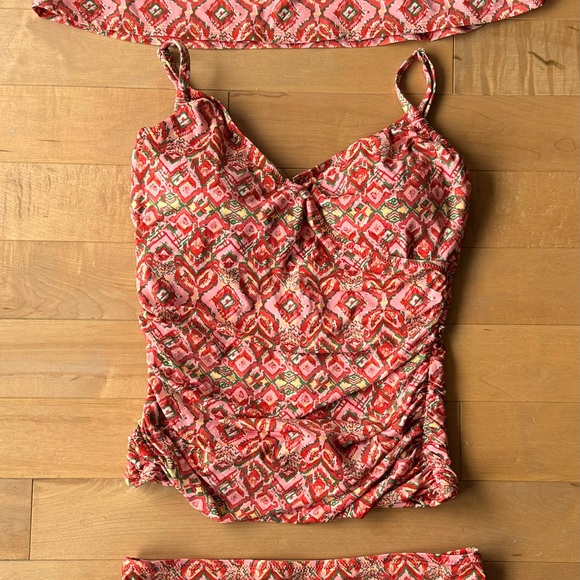 Garnet hill  3 piece, rushed swim skirt, bikini bottom, tankini 8 sunset - Picture 4 of 14